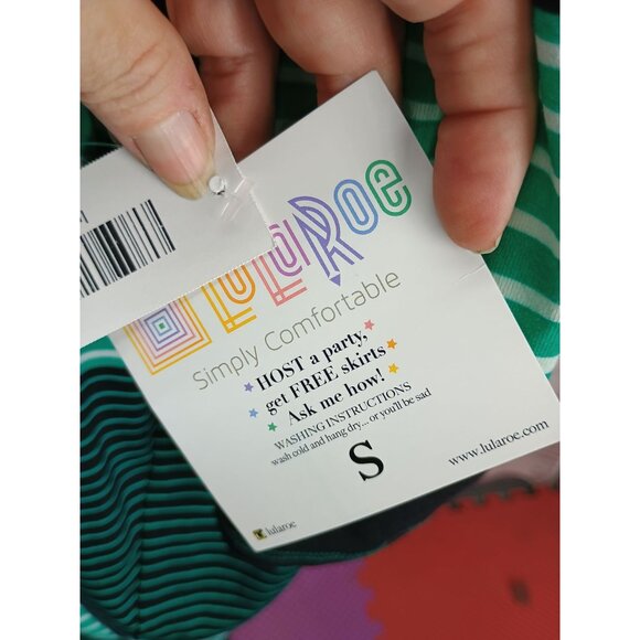 Lularoe Irma Tunic Top Black & Teal Striped S - Picture 4 of 7